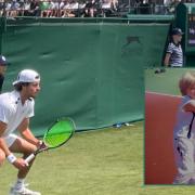 Toby Samuel playing at Wimbledon in the singles qualifiers. Toby when he was young.