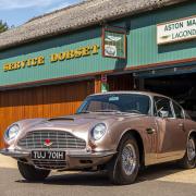 Restored Aston Martin outside Aston Service Dorset in Ferndown