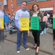 Labour parliamentary candidates, Tom Hayes and Jessica Toale at an anti-knife march