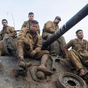 The Tank Museum's Sherman 'Fury' with film stars including Brad Pitt.