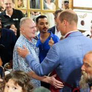 Former footballer Paul Gascoigne meeting Prince William in Bournemouth Pret a Manger
