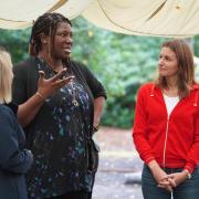 Culture Secretary Lucy Frazer (right) speaking to the CEO of UK Youth Ndidi Okezie