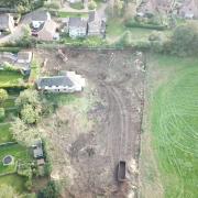 Aerial shot of the destroyed woodland in Corfe Mullen