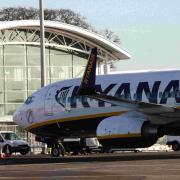 A Ryanair plane at Bournemouth Airport