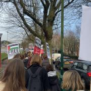 The passionate sixth formers marched from the school gates to the centre of town protesting the violence in Gaza