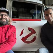 Austyn and Mark with the Ecto-1