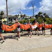 Six men dressed as caterpillar smash marathon world record