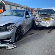 The Mercedes crashed into the Nissan Micra
