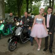 Pics by Samantha Cook Photography, 30th June 2017. .Year 11 Lytchett Minster School Prom.at  Athelhampton House and Gardens, Puddletown, Dorchester Dorset DT2 7LG. Pic: Kezia Rees arrives with the Wessex Roadrunners S.C/VCB Cog 340, and her date, Dillon