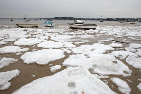 Poole Harbour froze over during a cold spell in February 2012. 