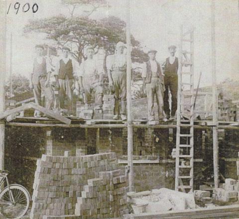 Building site in the Poole/Parkstone area circa 1900.Submitted by Tony Fancy. His grandfather Percy Fancy is the man second from the left. Do you know the exact location?