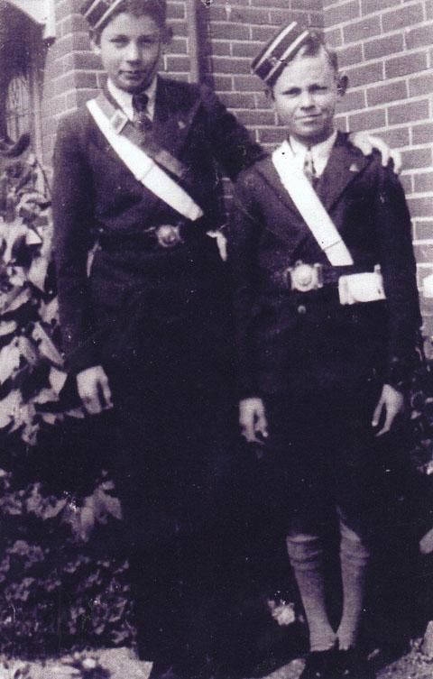 East Howe School. Leslie Batchelor and his brother Desmond in their Boys Brigade uniforms taken a few days before Leslie died when the Gas Works was bombed.