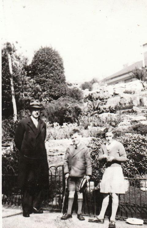 Historian John Walker with his father and sister in the Lower Gardens, 1944
