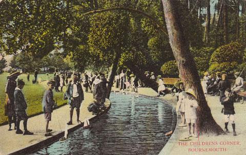 Old coloured postcard of the Children's Corner in Bournemouth Pleasure Gardens submitted by G Gulliver. Postmarked 1916.