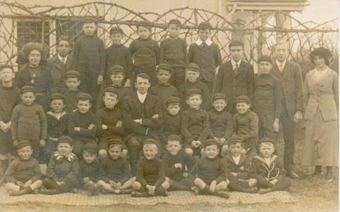 Pupils of Bournemouth School in Portchester Road, Bournemouth taken circa 1910/11 submitted by Michael Pond whose father Benjamin Pond is the tallest boy stnading in the third row.