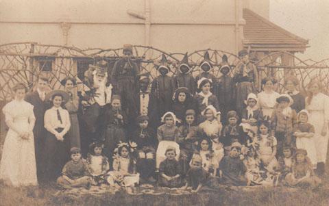 Pupils from Bournemouth School in Portchester Road, Bournemouth taken in circa 1910 - 11 submitted by Michael Pond. His father Benjamin Pond is the child second row up in the middle wearing the white Dutch girl hat.