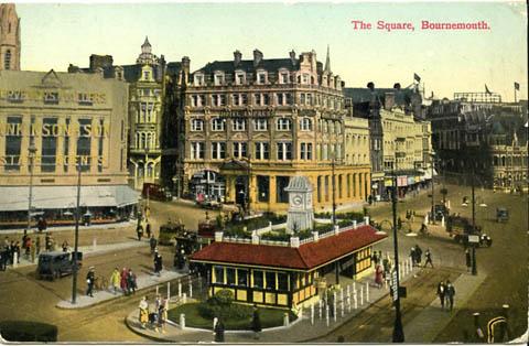 A postcard from the 1930s showing Bournemouth Square