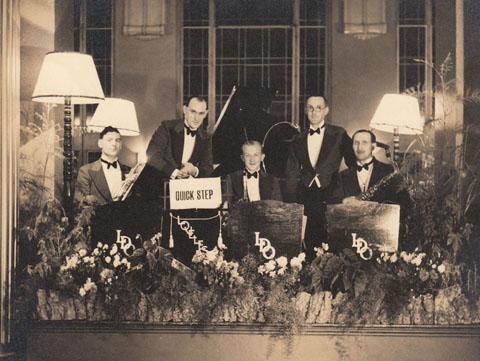 Bournemouth Pier Band about 1936. Left to right, Frank Randall, Cyril Pocock, Castaldini, Charlie Mace, Ernie Dibben, Frankie Reece and Titch Stevens. Castaldini survived the 1908 tram crash on Poole Hill in which seven passengers were killed. 