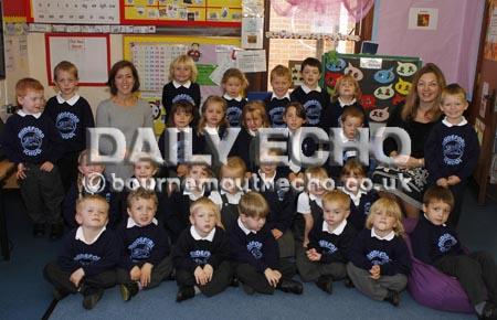 Mudeford Infants School. Dormice class with class teacher Mrs Jo Thow, left, and teaching assistant Mrs Becky Pluckrose, right.