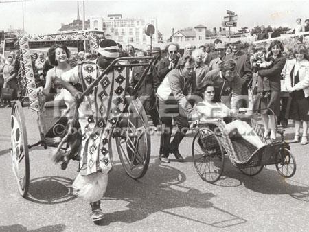 In May 1983 a rickshaw carrying Kim Pickett of Bath Travel beat a bathchair carrying Miss Bournemouth, Sara Jane Hutt.