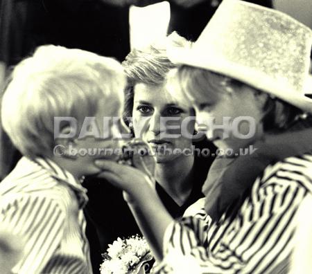Princess Diana visits the children's funshops at the Arts Centre during a Royal visit in 1988
