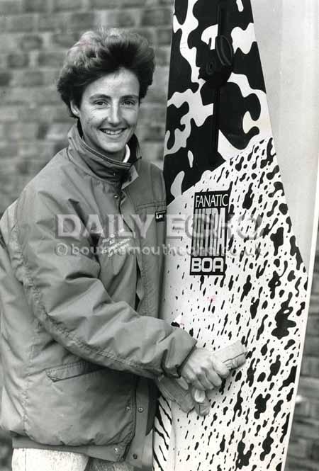 Penny Way, windsurfing superstar, womens world windsurfing champion, looking for sponsorship to continue her sport, 1988.