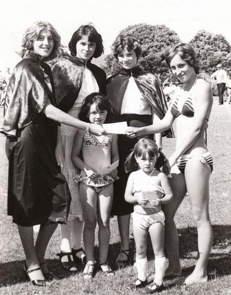Swanage Regatta bathing belles in 1979 were Alison Gough, right, 2nd Josie Buenfeld, aged 3, in front, and 3rd Jackie Dorland aged 7. Behind them the judges, Mandy Johns, the Carnival Princess, with her attendants Alison Copestake and Judith Russell.