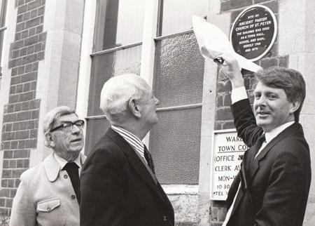 In 1987 Wareham Town Hall plaque was unveiled by West of England Building Society manager Roger Bennett watched by Mayor Bert Sutton and Deputy Mayor Maurice Pascall,left. 