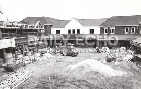 Building of the Saxon Square shopping area in Christchurch in 1983.