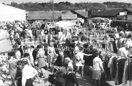 Wimborne Market in 1970 - selling mainly clothes not livestock.