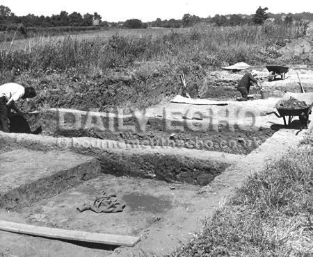 Enthusiasts and volunteer workers on an archaelogical site at Lake, near Wimborne in 1973. The site was an important military establishment in Roman times.