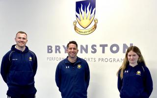 l-r Head of Performance Sport Jack Philips and Director of Sport Alex Fermor-Dunman, with Alice Smith, one of the pupils who took part in Bath University's research project