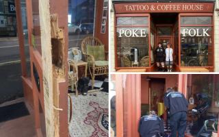 Photos of the break in at Poke Folk Tattoo studio and cafe shop