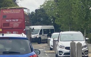 Two buses got caught in a stand-off when they couldn't pass each other.