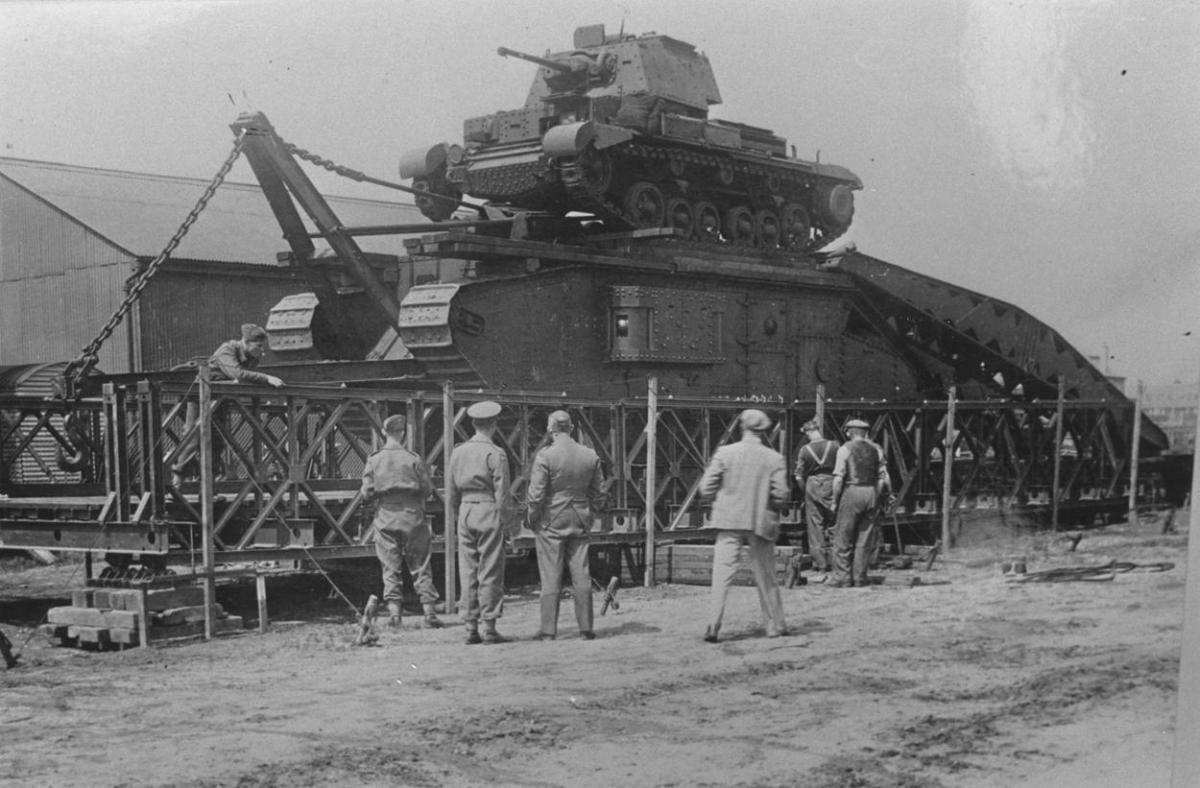 Army top brass inspect a Bailey Bridge prototype undergoing trials at Christchurch during World War Two in 1941. Submitted picture. 