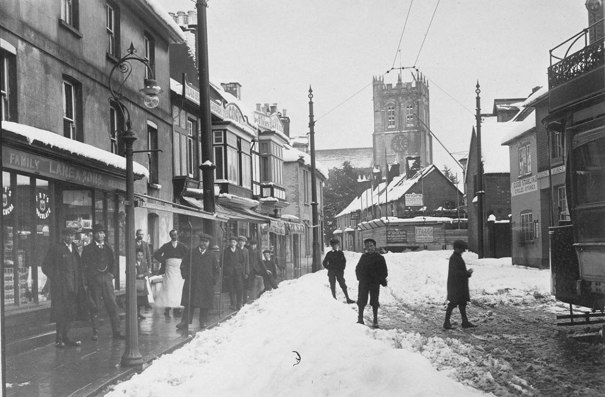 Church Street in Christchurch during the great snowstorm of 1908.	Picture: Red House Museum