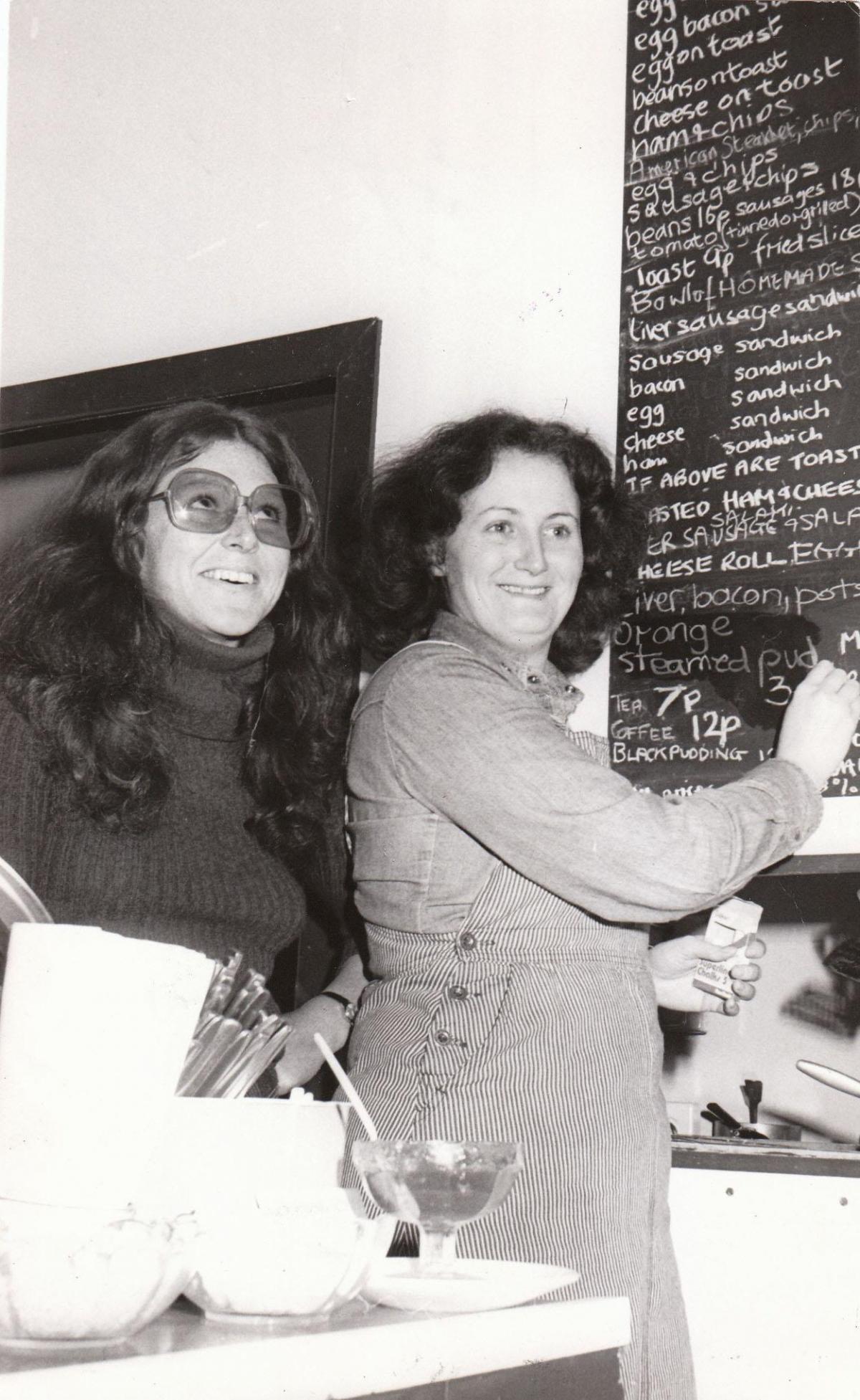 Stephanie Shepherd and Mandy McDowall at the Pantry Cafe in Swanage in 1977.