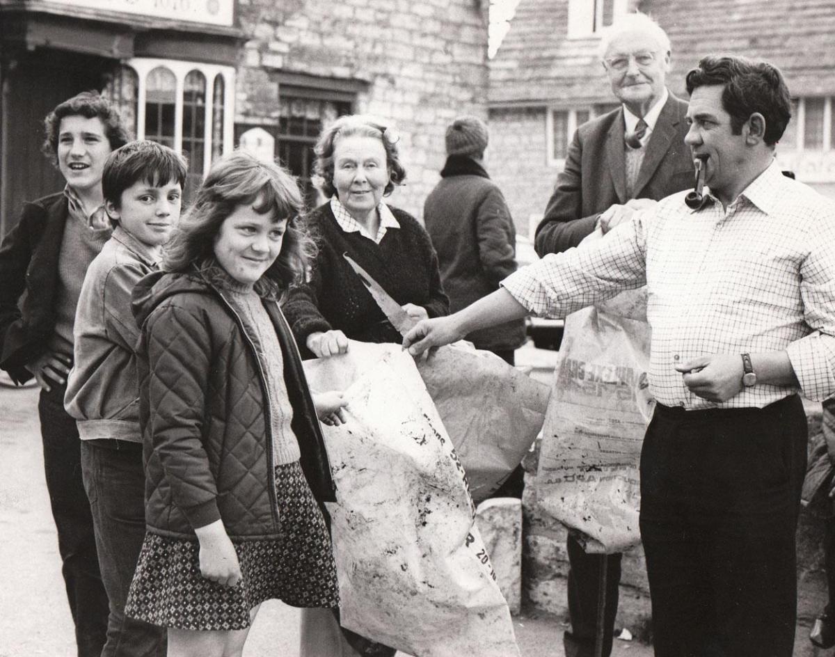Cleaning up litter at Corfe Castle in 1974.