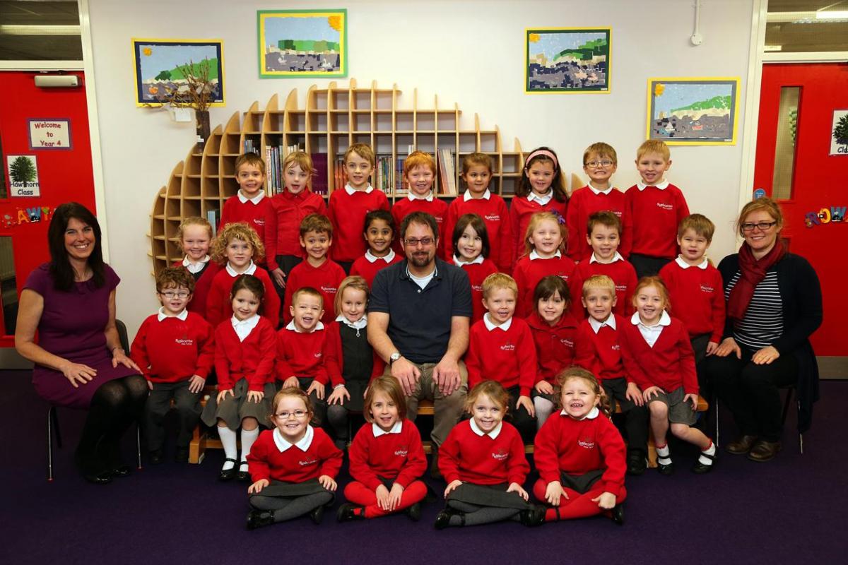 Ash reception class at Rushcombe First School. Pictured are teacher Mr McCormick, TA Mrs King, left and TA Mrs Kirtland.