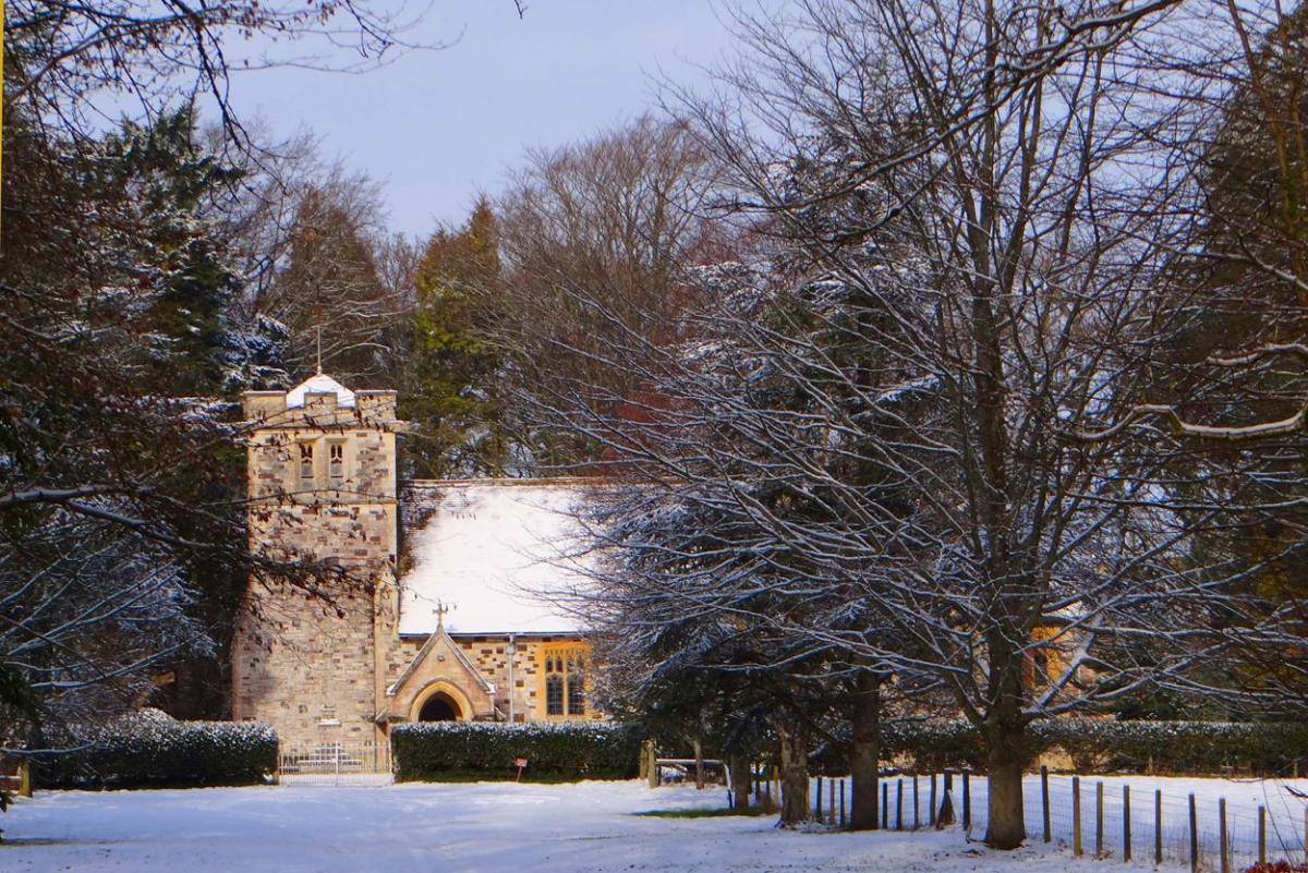 Kingston Lacy church at Pamphill in the  snow taken by Annie Chambers