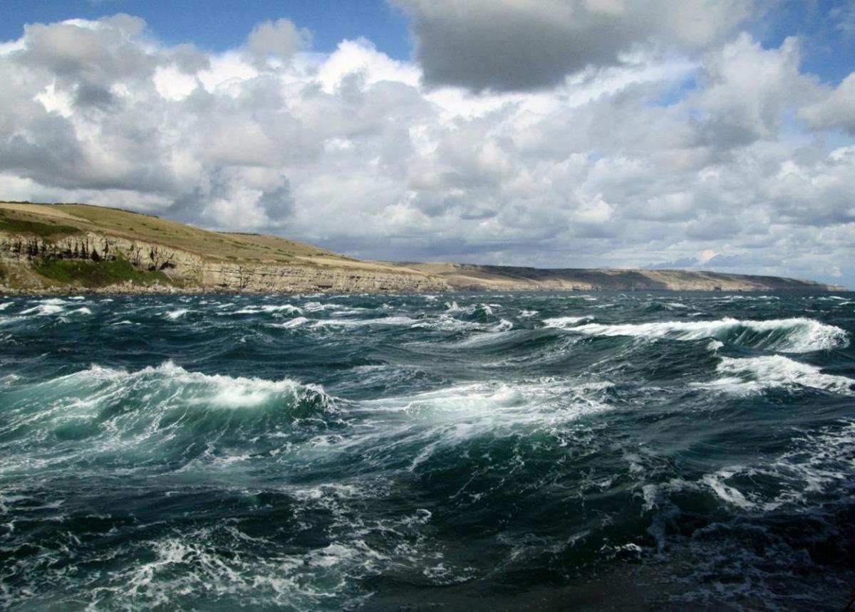 Choppy waters at  St Aldhelm's Head taken from the Waverley by Richard Adams