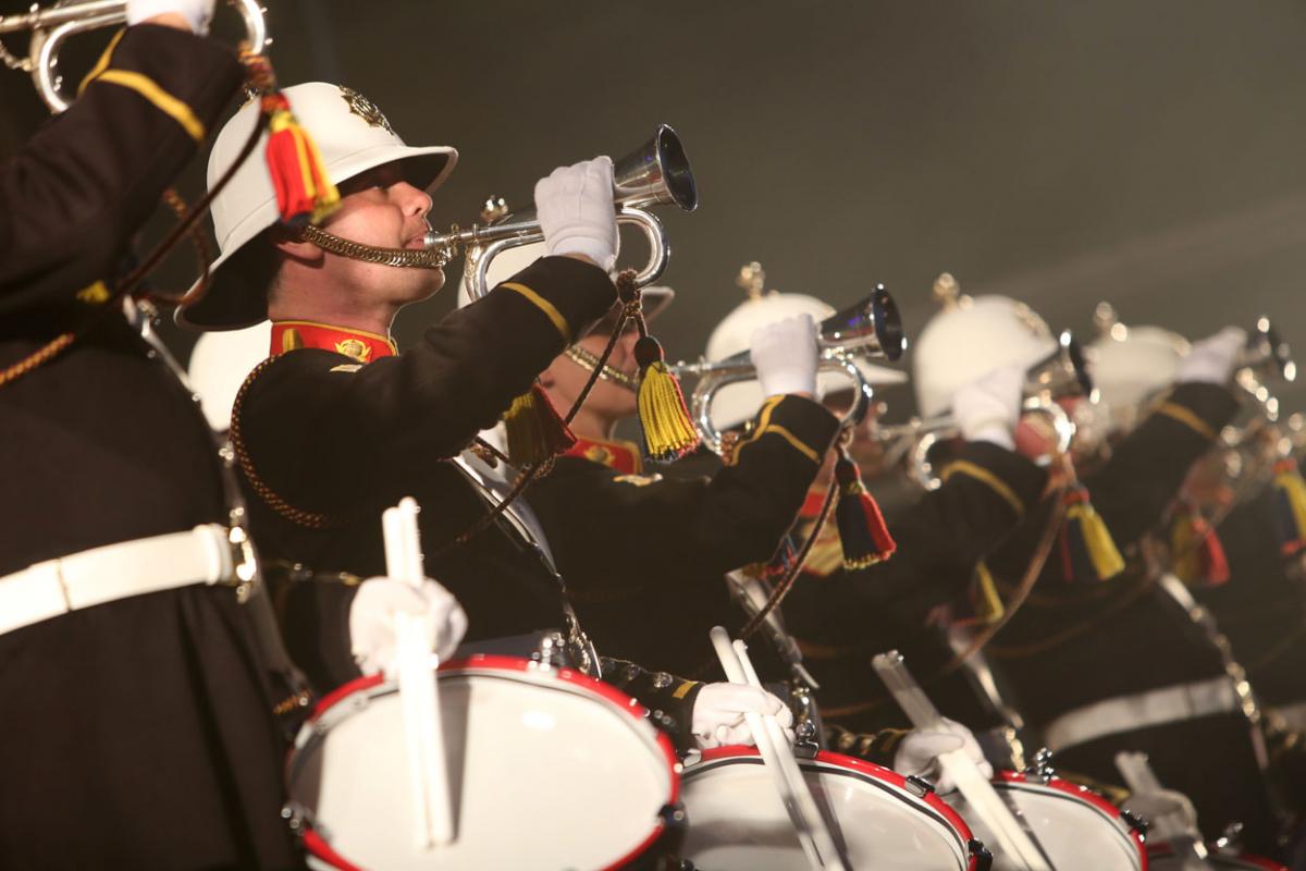 The HM Royal Marine's Band Collingwood perform at Boscombe Pier as part of the Night Air for Bournemouth Air Festival. 
