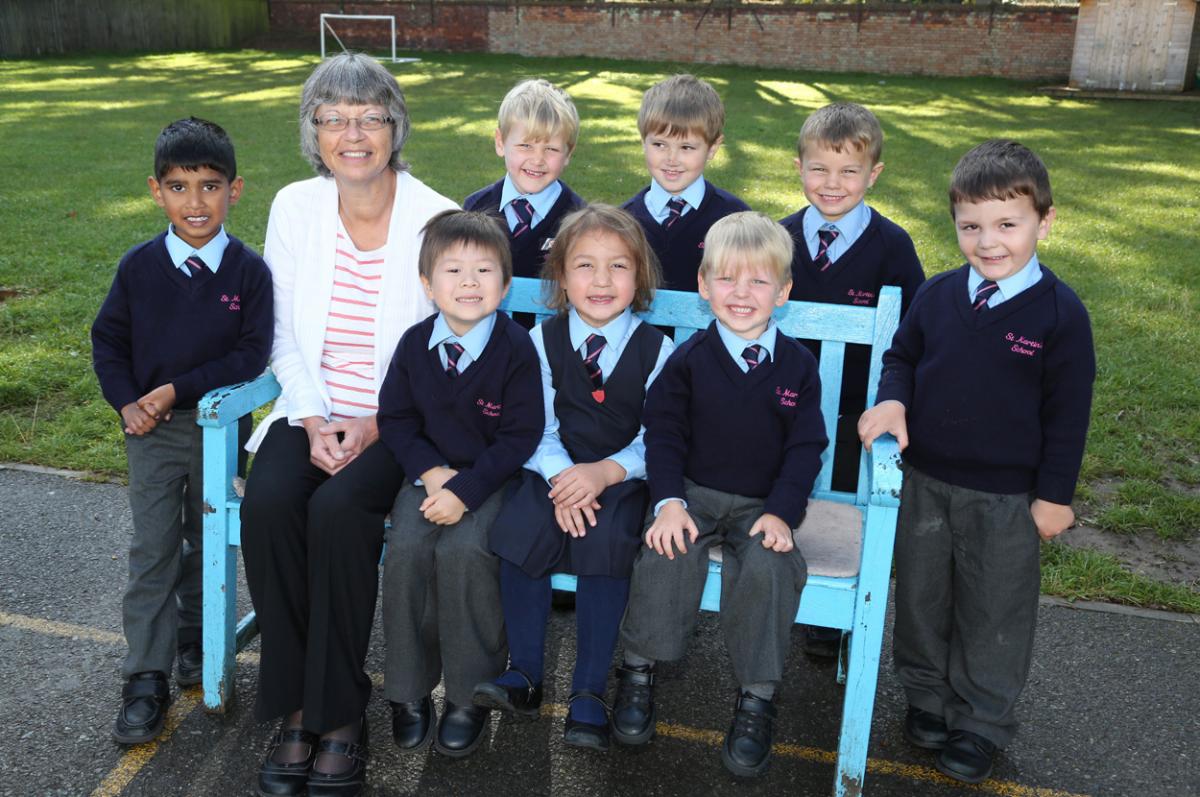 Reception children at St Martin's School in Stokewood Road, Bournemouth with their teacher Jill Crewe.