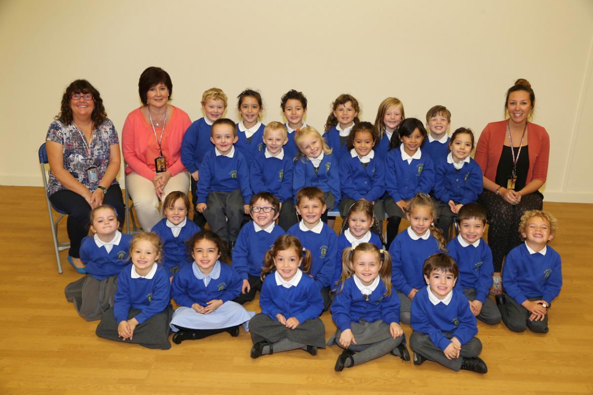  Reception children at St Michael's Primary School in Bournemouth with teacher Amy Shiner, right, and TA's Liz Chatfield and Angela Graham.