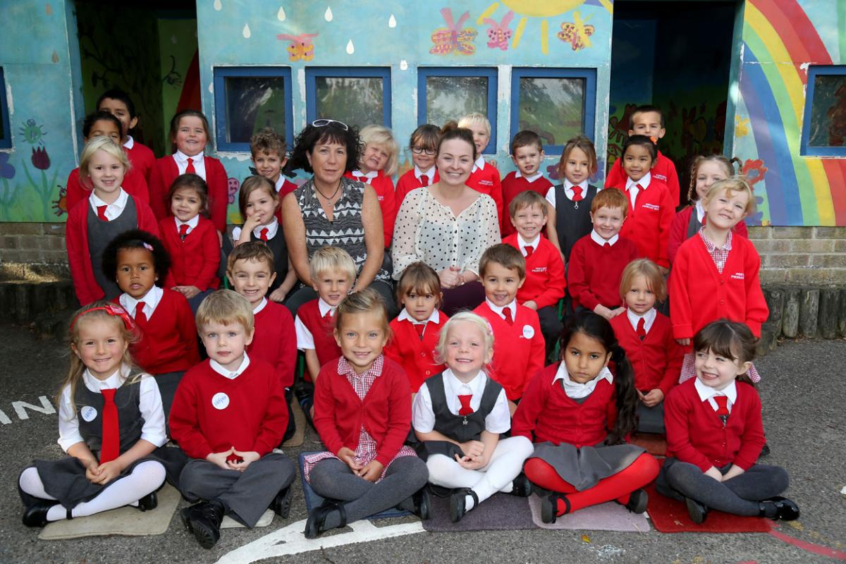 Reception children at Pokesdown Community  Primary School with  teachers, Miss Rhymes and Miss Clements.