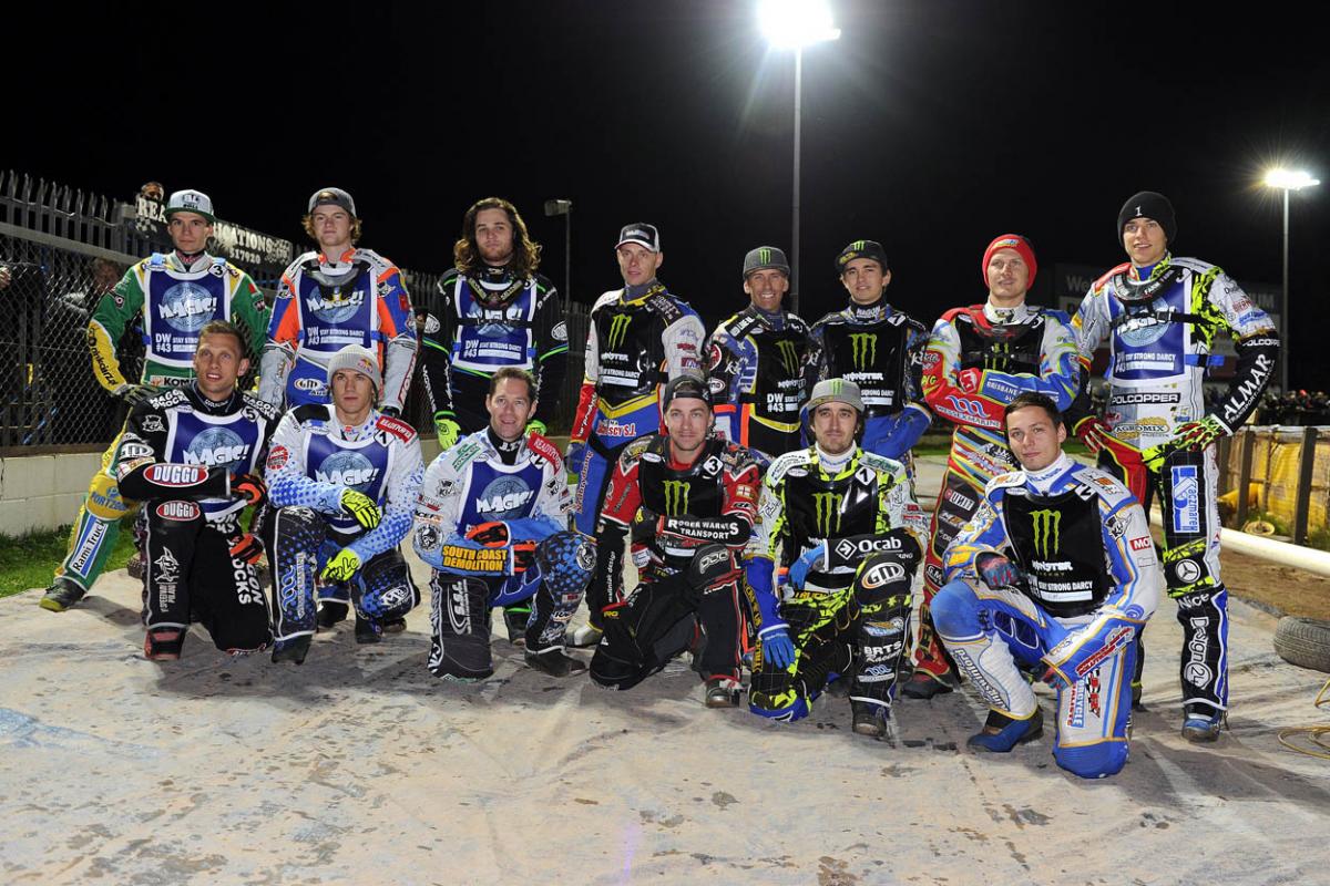 Fellow riders and speedway fans gather to support Darcy Ward at his benefit speedway  meeting  Team Magic v Team Monster at Poole Stadium 7th October 2015. Picturse by Denis Murphy