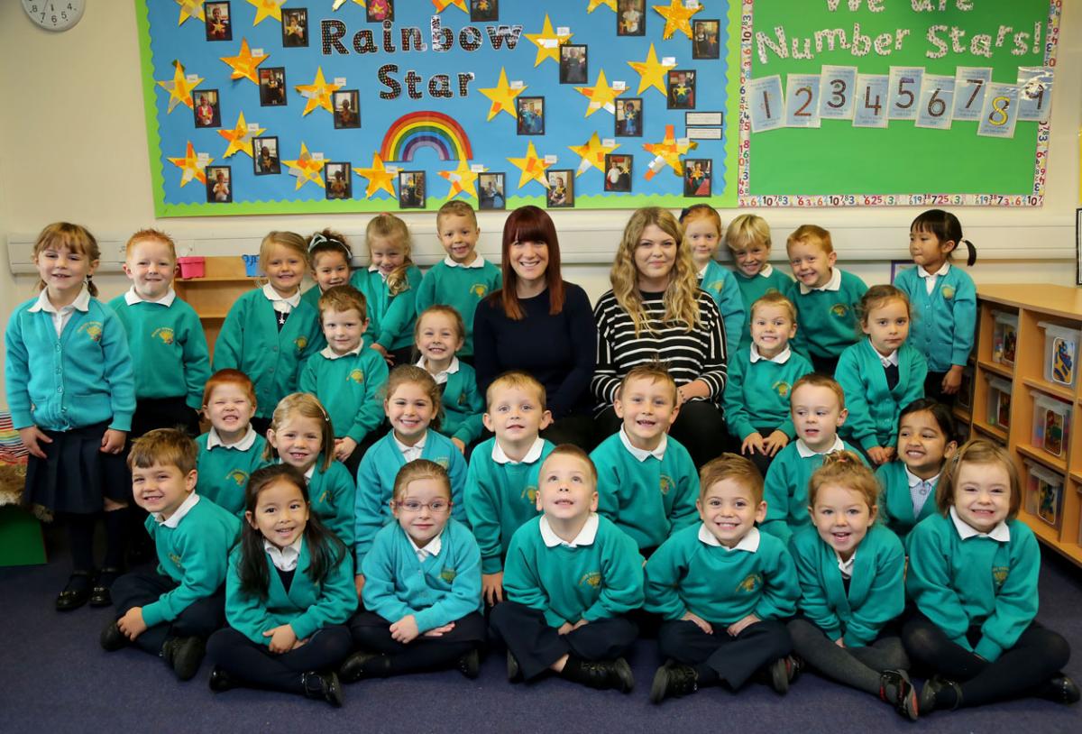 Rainbow Star class at Muscliff Primary School, teacher, Miss Hands and TA, Miss Hook. 
