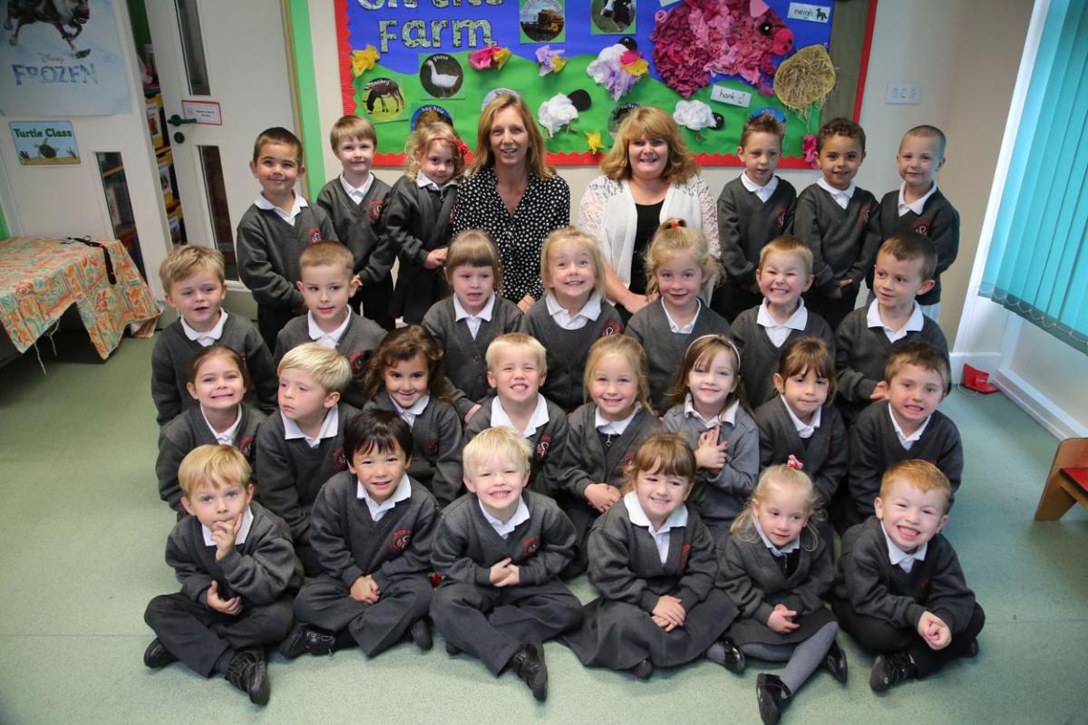 Bishop Aldhelm's Primary School pupils with teacher Andrea Whines and Sarah Martin