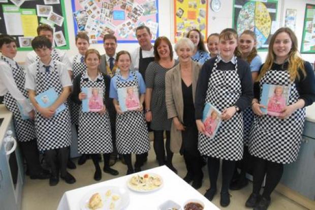 Twynham School semi-finalists with the President of Christchurch Rotary, Malvern Jones, Colin Nash from The Three Tuns and Lesley Waters as well as teacher, Catriona Bale.