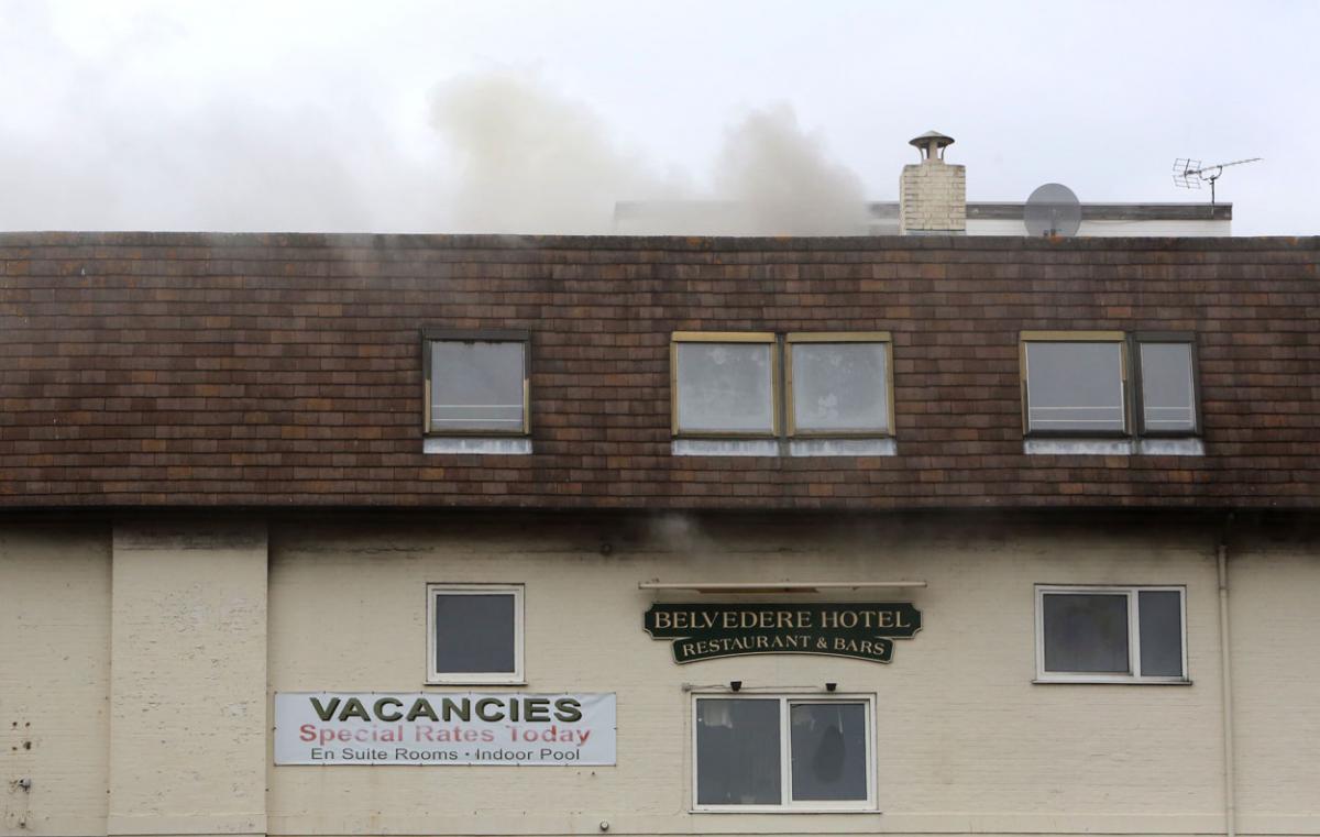 Firefighters tackle a blaze at the Belvedere Hotel 